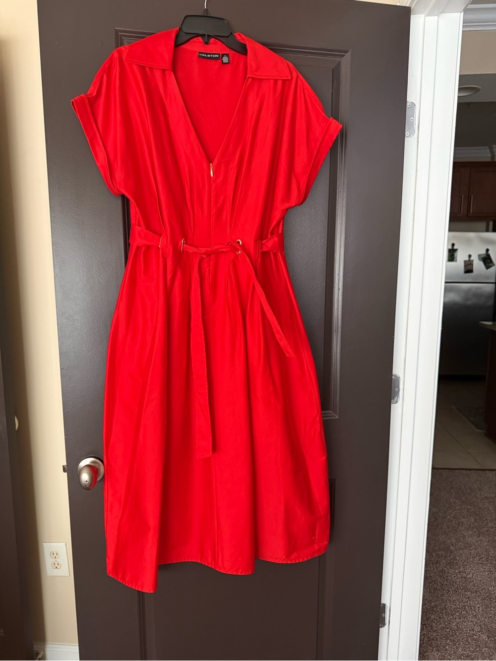 Halston Heritage Red Belted Shirt Dress